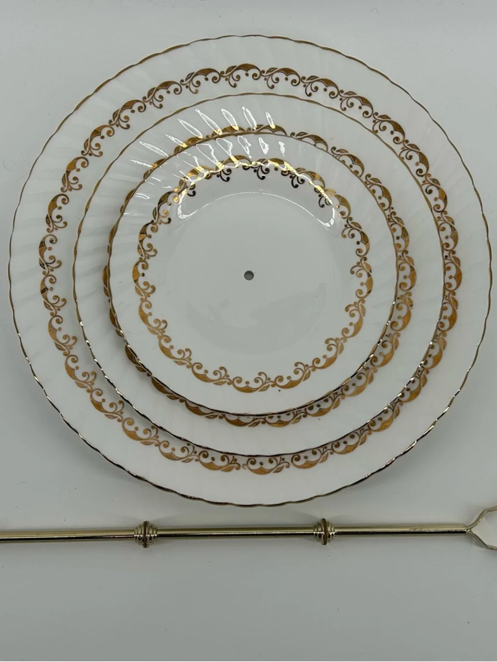 Three-Tier White and Gold Elizabethan  Serving Stand for entertaining